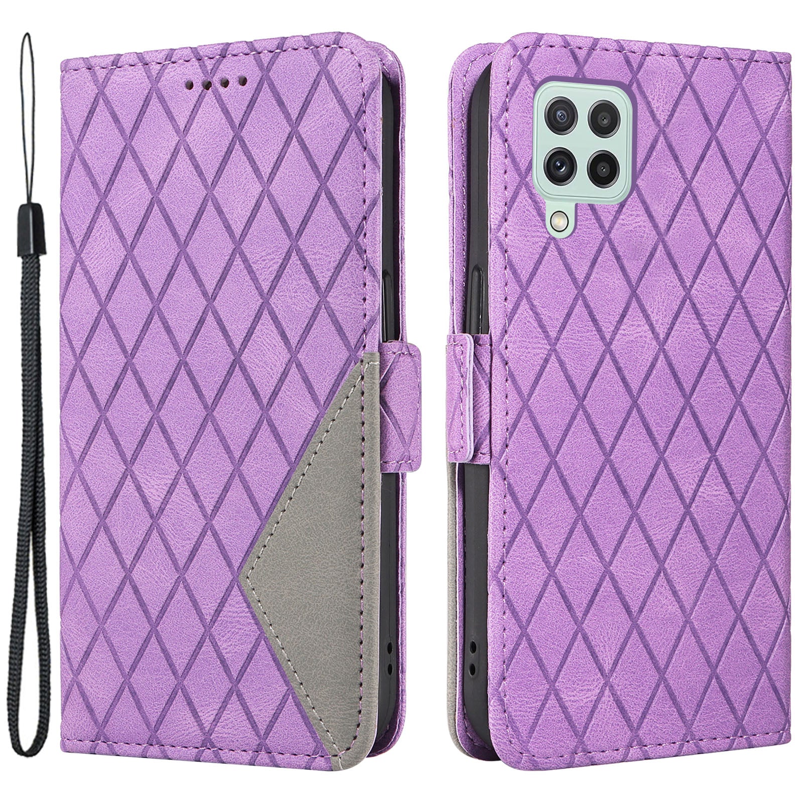 For Samsung Galaxy A22 4G (EU Version) / M32 (India Version) / M32 (Global Version) 4G / F22 / M22 Wallet Stand Leather Case Rhombus Imprinted Phone Cover For Samsung Galaxy A22 4G (EU Version) / M32 (India Version) / M32 (Global Version) 4G / F22 / M22 Wallet Stand Leather Case Rhombus Imprinted Phone Cover